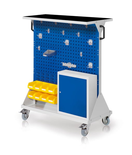 Werkbankwagen mit Lochwand, Ablagefläche, Schrank und Werkzeugkasten