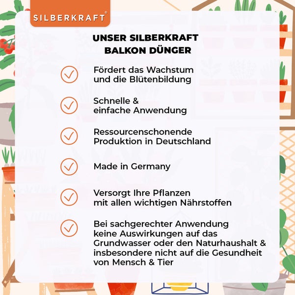 SILBERKRAFT Balkon Dünger – Für Kübel- & Balkonpflanzen – NPK Flüssigdünger – 1 Liter