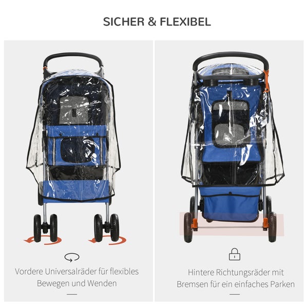 PawHut Hundebuggy, 75L x 45B x 97H cm, Oxfordstoff(100% Polyester), Stahl, Blau