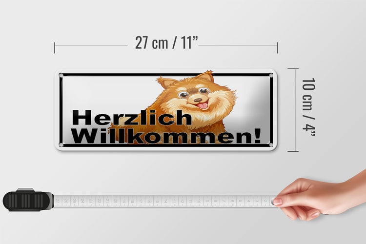 Blechschild Spruch 27x10 cm Herzlich Willkommen Hunde Dekoration