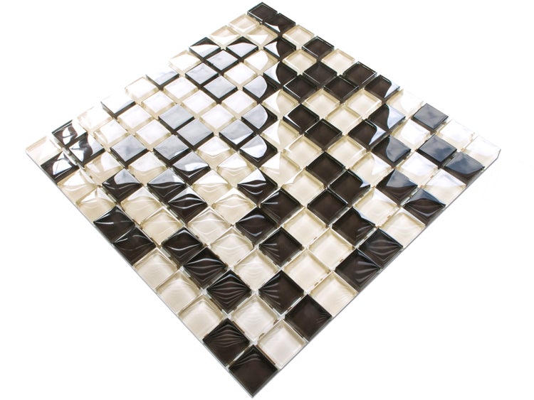 Glasmosaik auf Netz für Bad und Küche 30cm x 30cm  - White walnut