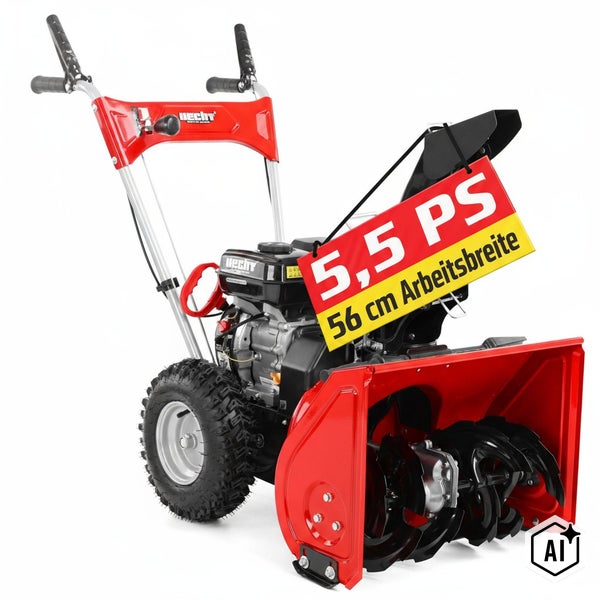 Hecht Schneefräse mit 5,5 PS Motor und 56 Zentimeter Arbeitsbreite auf Rädern