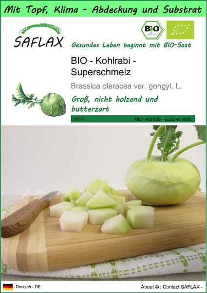 SAFLAX Garden to go - BIO - Kohlrabi - Superschmelz - Brassica oleracea var. gongyl. L. - 20 Samen - Mit Topf, Klima - Deckel und Anzuchtsubstrat