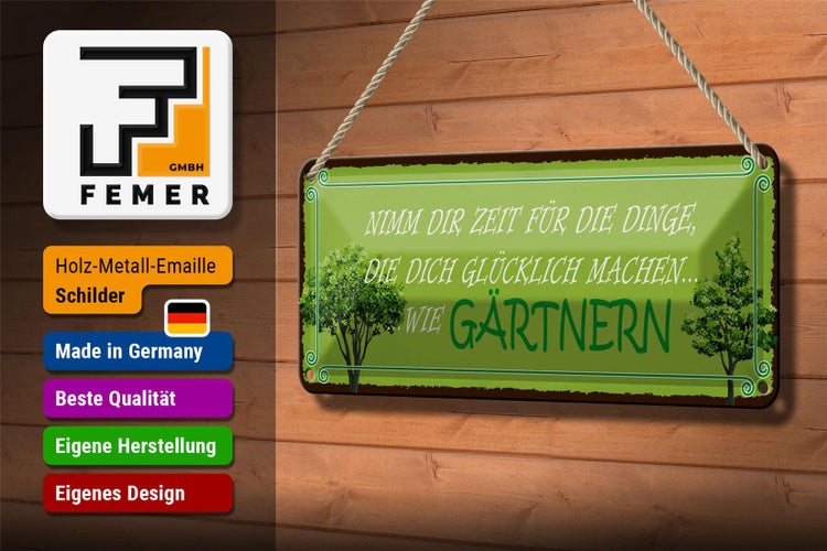 Blechschild Spruch 27x10cm Glück nimm dir Zeit für Gärtnern Dekoration