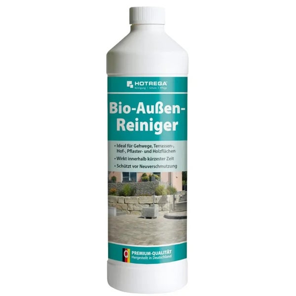 Hotrega Bio Außenreiniger Flasche zur Reinigung von Gehwegen, Terrassen und Holzflächen.