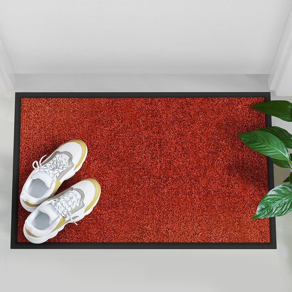 FLOORDIREKT Fußmatte Rhine - Unicolor - Schmutzfangmatte für Innen & Außenbereiche - Rot - 90 x 300 cm
