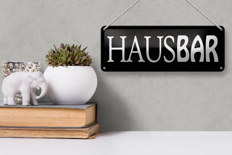 Blechschild Spruch 27x10cm Hausbar Küche schwarzes Schild