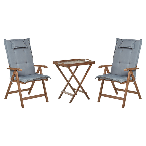 Bistro Set inkl. Kissen klappbar AMANTEA Akazienholz Grau