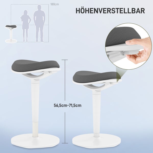 HOMCOM, Arbeitsstuhl, Ergonomischer Drehstuh, 42,5L x 35,5B x 56,5-71,5H cm, Mesh, Kunststoff, Grau