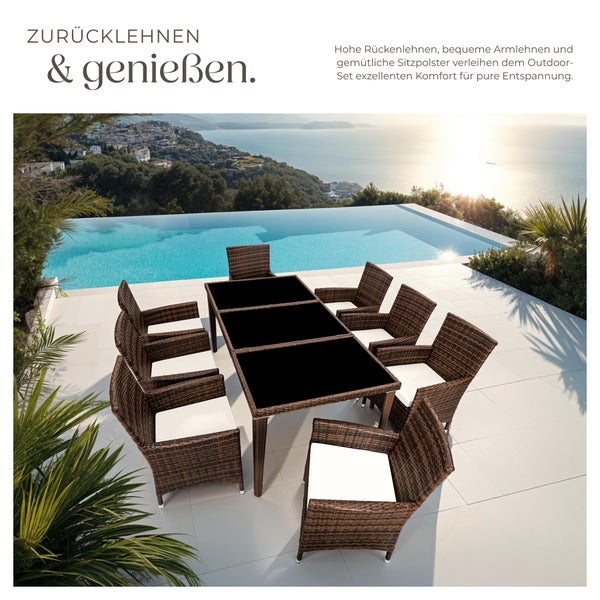 Rattan Sitzgruppe tectake Menorca 2 Bezugssets, inklusive Schutzhülle mit Aluminiumgestell schwarz/braun