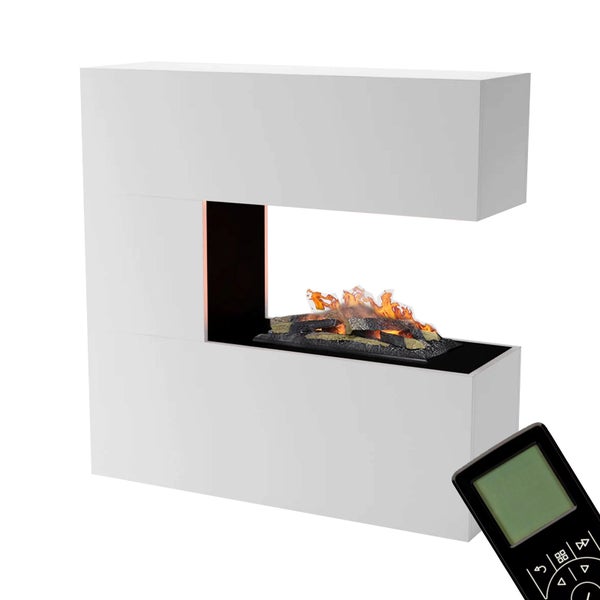 GLOW FIRE Elektrokamin 'Schiller' | Wasserdampf Kamin mit OMC 600 inkl. Holz in weiß als Raumteiler | HxBxT: 120x120x37 cm