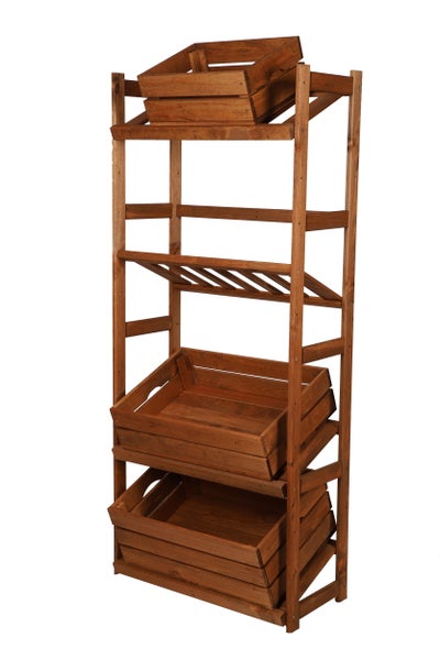 PROREGAL Getränkekistenregal SPREEWALD HxBxT 163x70x33cm 4 Ebenen Massives Kiefernholz Braun geölt