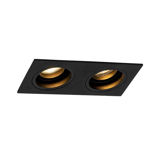 Zweiflammiger Einbaustrahler aus Metall in Schwarz und Gold, rechteckige Form, moderne Deckenbeleuchtung.