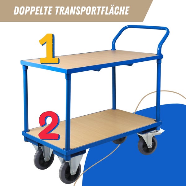 PROREGAL Tischwagen Pro mit 2 Etagen HxBxT 95 x 50 x 97 cm Traglast 400 kg Lichtblau