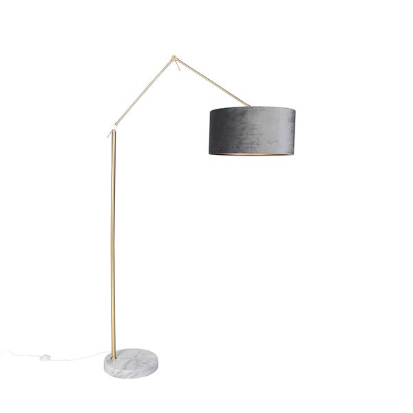 QAZQA - Moderne Stehlampe Gold I Messing Samtschirm Grau 50 cm - Editor I Wohnzimmer I Schlafzimmer - Textil Länglich - LED geeignet E27