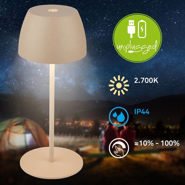 Briloner Serina 2er Set Mini LED Tischlampe kabellos IP44, Dimmbar, Touch, Spritzwasserschutz, akku, Beige, Ø8 x 20 cm