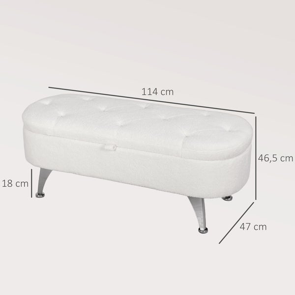 HOMCOM Sitzbank mit Stauraum Polsterbank mit Teddysamtoptik, Sitztruhe mit Metallbeine, Truhenbank für Wohnzimmer Schlafzimmer Flur 114 x 47 x 46,5 cm, Weiß
