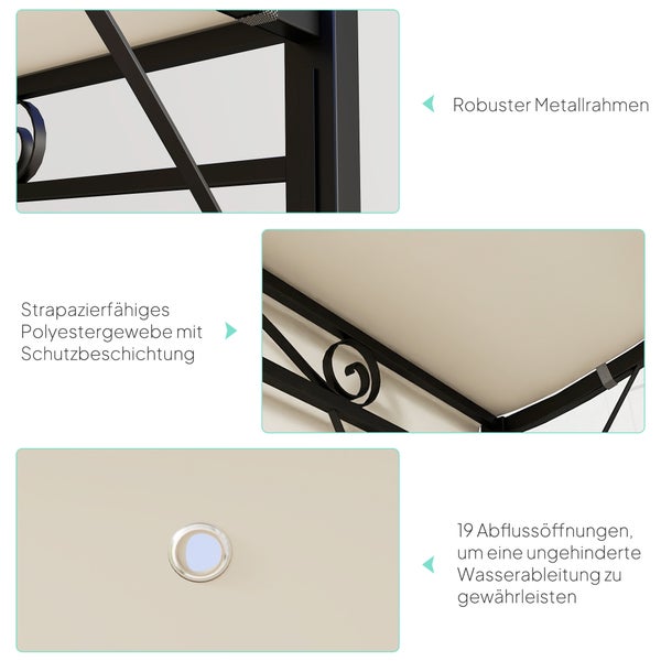 Outsunny Pergola Pavillon 3x2,5m Stahl Wasserabweisend Sonnenschutz mit verstellbares Dach Wandmontage Gartenpavillon freistehend Terrassenüberdachung Überdachung für Garten Balkon Cremeweiß