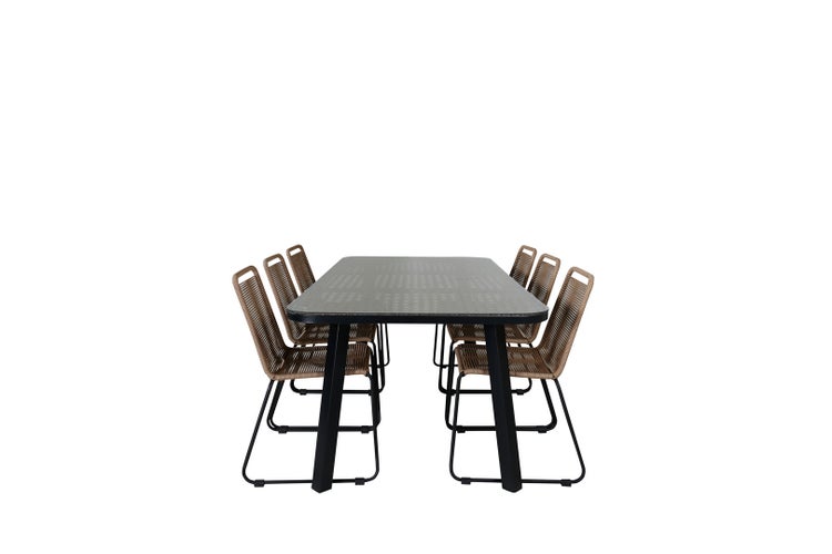 Paola Gartenset Tisch 100x200cm und 6 Stühle stabelL Lindos schwarz, natur. 100 X 200 X 74 cm