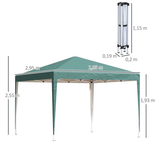 Outsunny Pavillon ca. 3x3m, wasserabweisend Stabil Winterfest Pop-up Faltpavillon, UV Schutz, Faltbar Partyzelt Gartenzelt mit Tasche, Gartenpavillon für Camping Garten, Grün