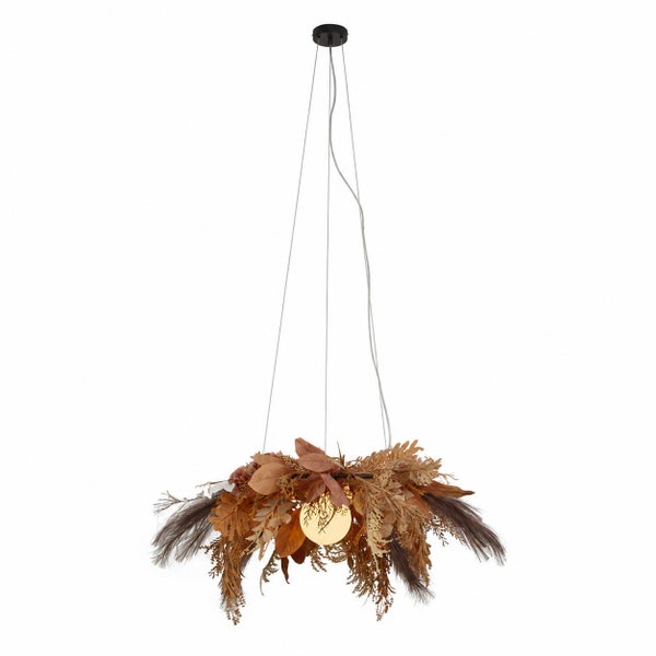 Dekorative Pendelleuchte mit Trockenblumen und integrierter Beleuchtung in einem natürlichen Design