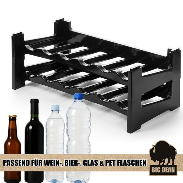 Schwarzes Flaschenregal für Wein, Bier, Glas und PET Flaschen