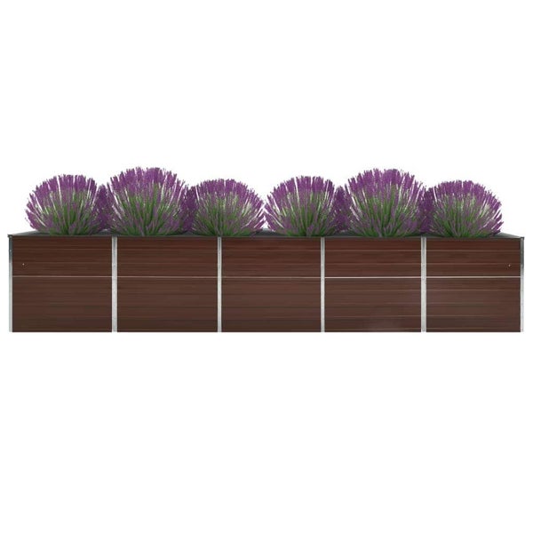 Rechteckiges Hochbeet mit Metallrahmen und bepflanzt mit Lavendel