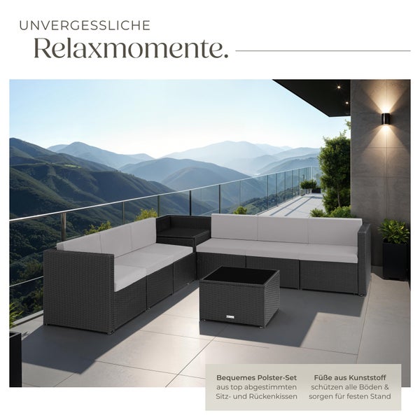 Rattan Lounge tectake Verona mit Sicherheitsglasplatte für 6 Personen schwarz