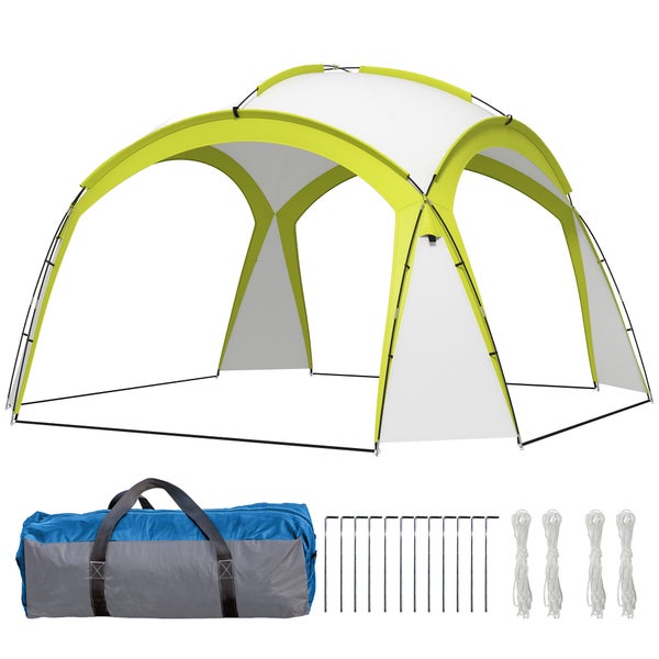 Outsunny Event Shelter 3,5 x 3,5m Pavillon mit Haken Tür Wasserabweisend winterfest Gartenpavillon Partyzelt Sonnenschutz für Camping, Garten Festivals Grün