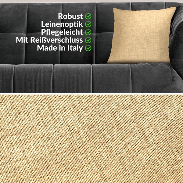 Kissenhülle Beige 60x60cm mit Füllung Leinenoptik