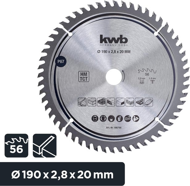 kwb Kreissägeblatt 190 x 20 mm, sehr feiner Schnitt, Sägeblatt geeignet für Arbeitsplatten, Holz und beschichtete Platten
