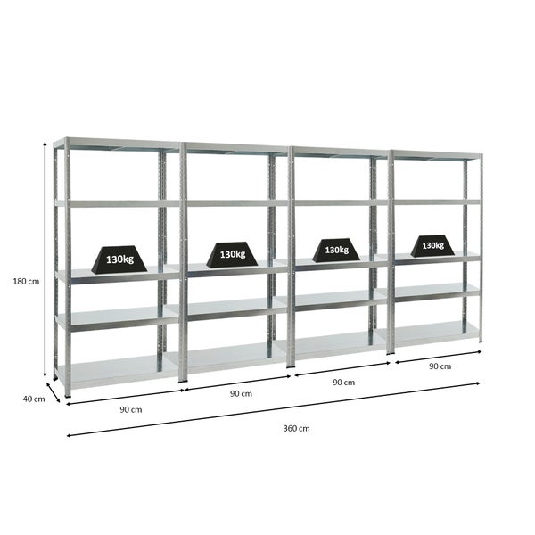 PROREGAL Mega Deal 4x Schwerlastregal Steel Eagle HxBxT 180 x 90 x 40 cm Fachlast 130 kg Verzinkt