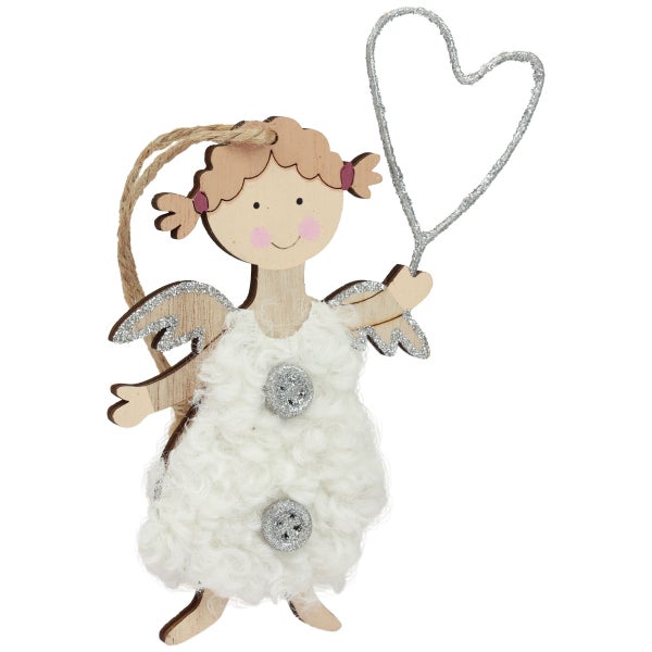 Engel-Weihnachtsbaumschmuck aus Holz mit Herz
