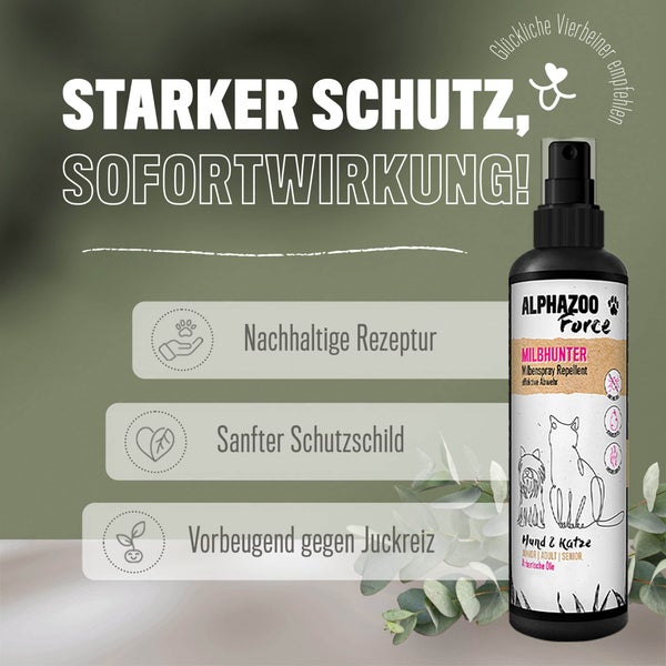 ALPHAZOO MilbHunter Milbenspray 100ml für Hunde und Katzen I Starkes Anti Milbenmittel