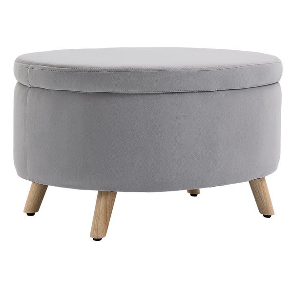 HOMCOM Sitzbank mit Stauraum, Oval Polsterbank mit Deckel, Bettbank mit Samtoptik, für Flur Schlafzimmer Wohnzimmer, Holzbeine 71 x 51,5 x 42 cm Hellgrau