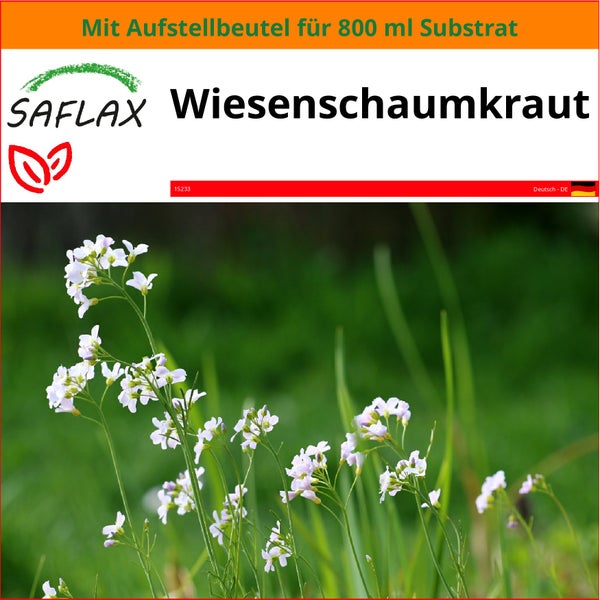 SAFLAX Garden in the bag - Wiesenschaumkraut - Cardamine pratensis - 100 Samen - Mit Anzuchtsubstrat im praktischen, selbst aufstellenden Beutel