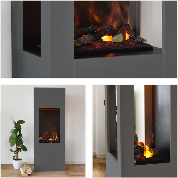 GLOW FIRE Elektrokamin 'Böll'| Wasserdampf Kamin mit OMC 400 inkl. Holz in weiß als Raumteiler | HxBxT: 145x54x44 cm