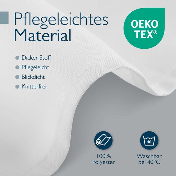 Pflegeleichtes Material aus 100 Prozent Polyester, zertifiziert mit dem OEKO-TEX Siegel, waschbar bis 40 Grad.