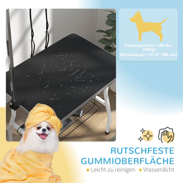 PawHut Hundepflegetisch, Trimmtisch für Hunde, klappbar Schertisch, Haustierpflegetisch mit Netzkorb, Schlingen, für Haartrocken, Haarschneiden, bis 40kg belastbar Schwarz+Weiß