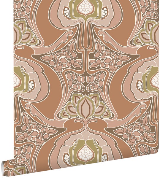 ESTAhome Tapete Blumenmuster im Jugendstil Terrakottarosa - 53 cm x 10.05 m - 139570