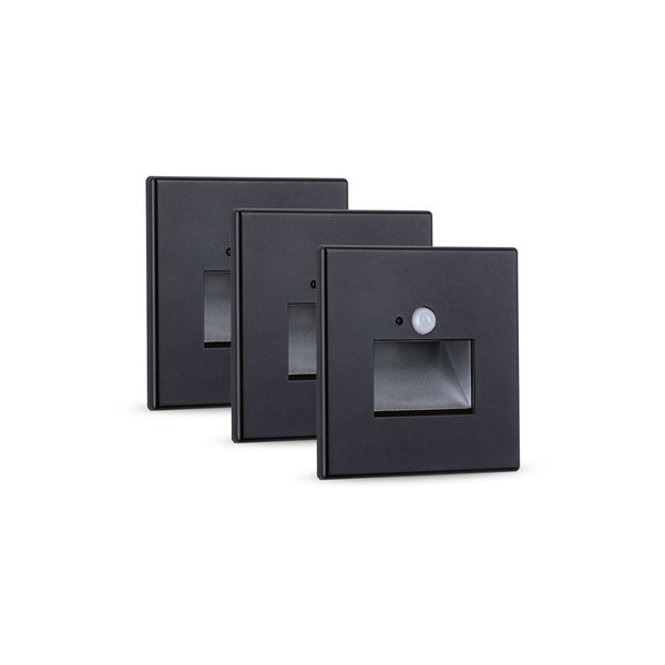 Set LED Wandeinbauleuchte Edge 3er-Set 80x42mm 3x1,2W 3x25lm 230V 2700K Schwarz matt