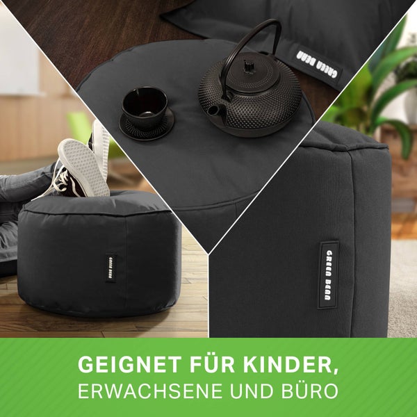 Green Bean Sitzsack-Hocker 45x25cm mit EPS-Perlen Füllung - Fußhocker Fußkissen Sitz-Pouf für Sitzsäcke - Bodenkissen für Kinder und Erwachsene - Fußablage Sitzkissen Sitzhocker Schwarz