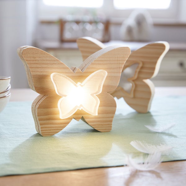 FRANK FLECHTWAREN | LED-Deko Schmetterling, HOLZ, KUNSTSTOFF, 20 x 4 x 15 cm