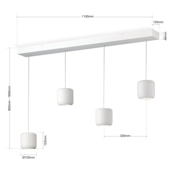 LED Hängeleuchte Shuttle 110 cm x 12 cm Weiß 3000K 40W 2600lm