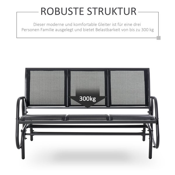 Outsunny Schaukelstuhl, 3-Sitzer Gartenbank, 120 x 70 x 85 cm, Metall, Dunkelgrau
