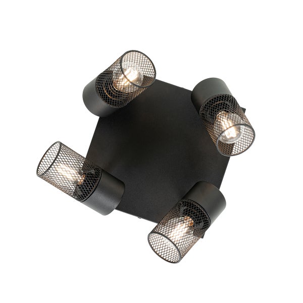 Deckenleuchte mit vier Leuchten mit Drahtschirmen