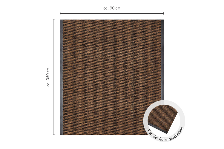 Braunfarbener Teppich als Meterware, circa 90 mal 350 Zentimeter