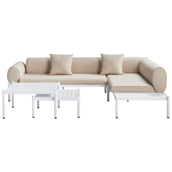 Garten Ecksofa mit Tisch 5-Sitzer RASIGLIA linksseitig Metall Beige