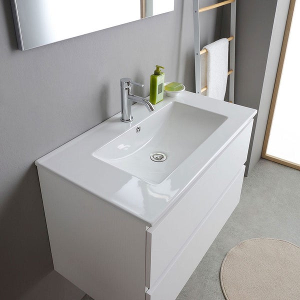 80 cm Badmöbel-Set aus Waschtisch, Unterschrank und Spiegel, Holzoptik weiß | Bilbao