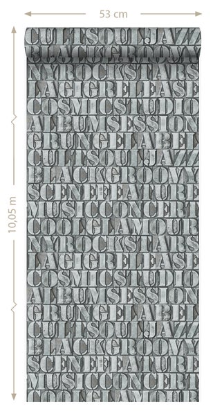 Tapetenrolle mit Buchstabenmuster, 53 cm breit und 10,05 m lang